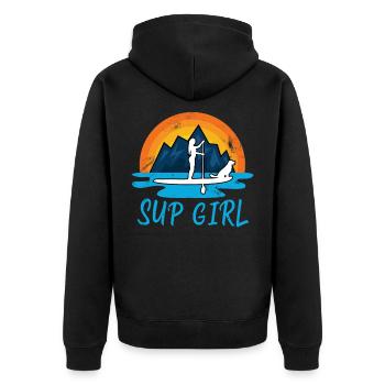 Paddleboarding Sup Girl Dog Retro Gift - Unisex Premium Organic Zip Hoodie - black - Back - Nico (187cm)
