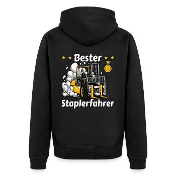Staplerfahrer Geschenk Lagerist Lagerarbeiter - Unisex Premium Bio Zip Hoodie - Schwarz - Hinten - Nico (187cm)