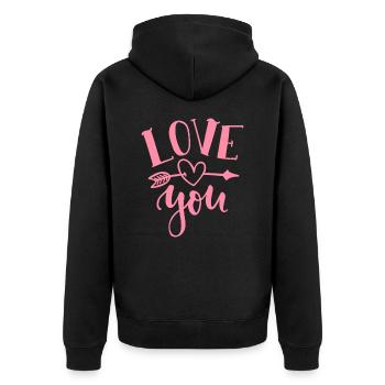 Ich liebe Dich - Unisex Premium Bio Zip Hoodie - Schwarz - Hinten - Nico (187cm)