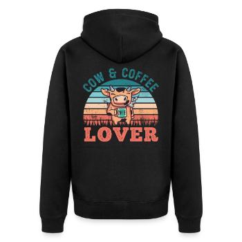 Cow and Coffee Lover Retro Farming Gift - Unisex Premium Organic Zip Hoodie - black - Back - Nico (187cm)