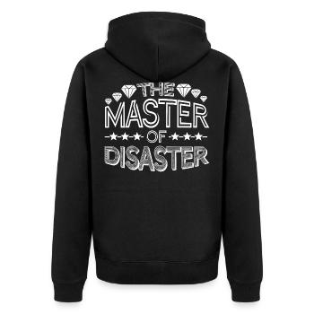 The Master of Disaster - Unisex Premium Bio Zip Hoodie - Schwarz - Hinten - Nico (187cm)