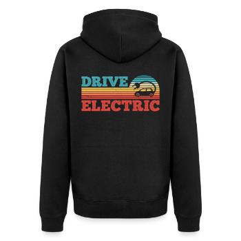 Fahren Sie elektrische Retro Sonnenuntergang EV Auto Geschenk - Unisex Premium Bio Zip Hoodie - Schwarz - Hinten - Nico (187cm)