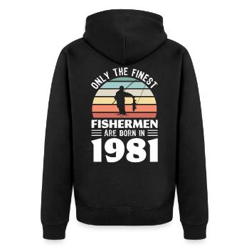 Fischer geboren 1981 40. Geburtstag Angeln Geschenk - Unisex Premium Bio Zip Hoodie - Schwarz - Hinten - Nico (187cm)