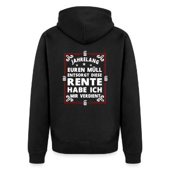 Müllmann in Rente , lustige Müllmänner Sprüche - Unisex Premium Bio Zip Hoodie - Schwarz - Hinten - Nico (187cm)