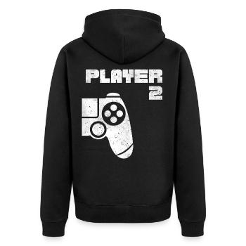 Player 1 Player 2 Gamer Partnerlook - Unisex Premium Bio Zip Hoodie - Schwarz - Hinten - Nico (187cm)