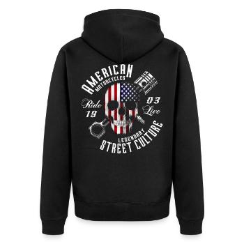 American Motorcycle Skull - Unisex Premium Organic Zip Hoodie - black - Back - Nico (187cm)