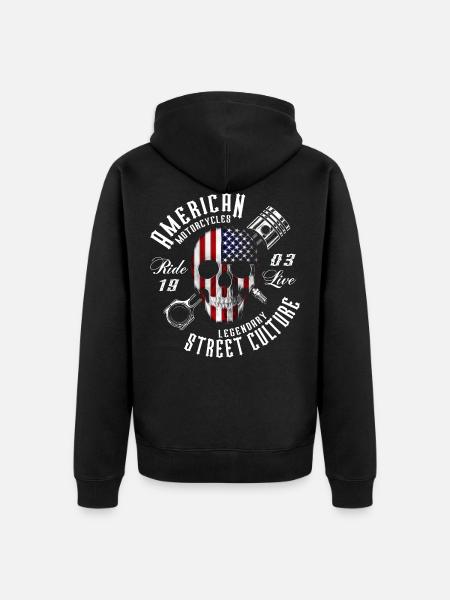 American Motorcycle Skull - Veste à capuche bio Premium Unisexe - noir