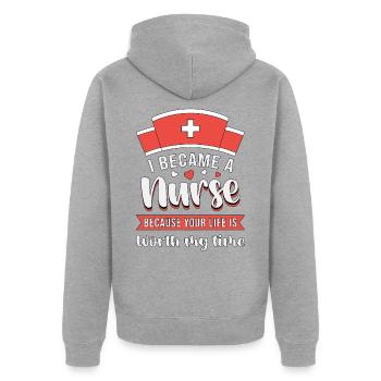 Soins intensifs Infirmières infirmiers - Veste à capuche bio Premium Unisexe - gris chiné - Dos - Nico (187cm)