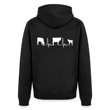 Herzschlag Kühe - Unisex Premium Bio Zip Hoodie - Schwarz - Hinten - Nico (187cm)
