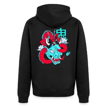 Oni Masque Vaporwave Aesthetic Dragon Japon E-Girl - Veste à capuche bio Premium Unisexe - noir - Dos - Nico (187cm)