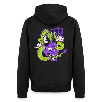 Oni Mask Vaporwave Aesthetic Dragon Japan Demon - Unisex Premium Organic Zip Hoodie - black - Back - Nico (187cm)