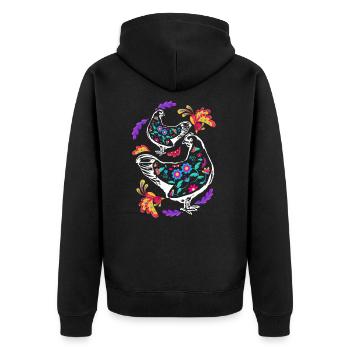 Bunte Hühner - Unisex Premium Bio Zip Hoodie - Schwarz - Hinten - Nico (187cm)