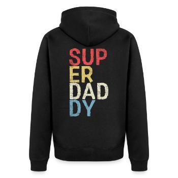 Super Daddy Vatertag Papa Geschenk - Unisex Premium Bio Zip Hoodie - Schwarz - Hinten - Nico (187cm)