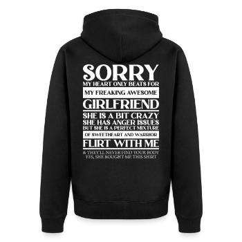 My heart beats just for my crazy girlfriend - Unisex Premium Organic Zip Hoodie - black - Back - Nico (187cm)