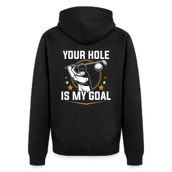 Dein Loch ist mein Ziel - Unisex Premium Bio Zip Hoodie - Schwarz - Hinten - Nico (187cm)