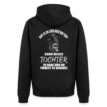 Gibt es ein Leben nach dem Tod komm meiner Tochter - Unisex Premium Bio Zip Hoodie - Schwarz - Hinten - Nico (187cm)
