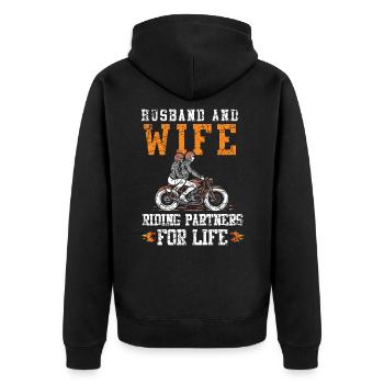 Wife and husband riding partner for life - Unisex Premium Organic Zip Hoodie - black - Back - Nico (187cm)