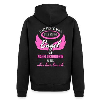 Nageldesignerin Engel - Unisex Premium Bio Zip Hoodie - Schwarz - Hinten - Nico (187cm)