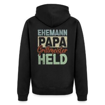 Ehemann Papa Grillmeister Held Familienvater Dad - Unisex Premium Bio Zip Hoodie - Schwarz - Hinten - Nico (187cm)