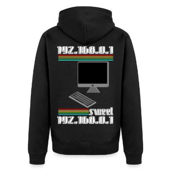 192.168.01 sweet 192.168.0.1 - Unisex Premium Bio Zip Hoodie - Schwarz - Hinten - Nico (187cm)