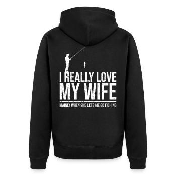 I love it when my wife makes me fish - Unisex Premium Organic Zip Hoodie - black - Back - Nico (187cm)