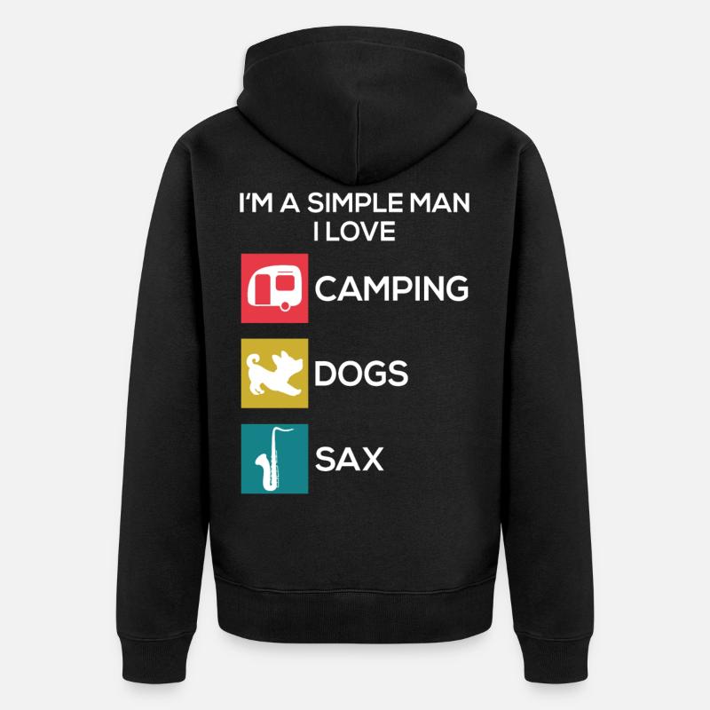 Saxophon Camping Hunde Männer - Unisex Premium Bio Zip Hoodie - Schwarz