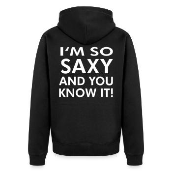 Saxophon Saxophonist lustiger Spruch - Unisex Premium Bio Zip Hoodie - Schwarz - Hinten - Nico (187cm)