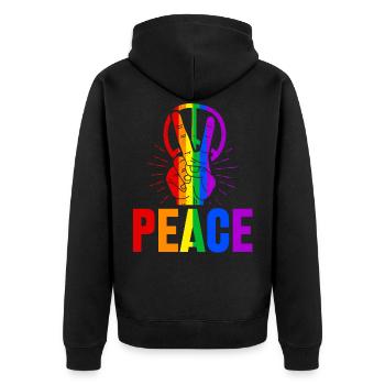 Regenbogen Gay Peace T-shirt Geschenk - Unisex Premium Bio Zip Hoodie - Schwarz - Hinten - Nico (187cm)
