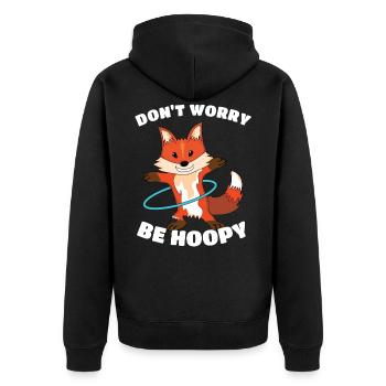 Hula Hupp Fuchs dont worry be hoopy - Unisex Premium Bio Zip Hoodie - Schwarz - Hinten - Nico (187cm)