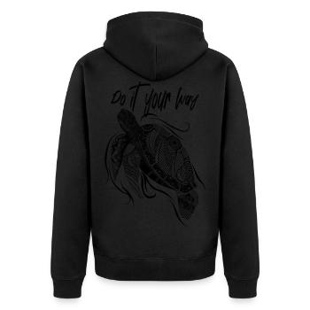 Turtle, Flower, Positive, Marine, Spiritual - Unisex Premium Bio Zip Hoodie - Schwarz - Hinten - Nico (187cm)