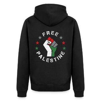 Free Palestine Fist Gaza - Arabic Gift - Unisex Premium Organic Zip Hoodie - black - Back - Nico (187cm)