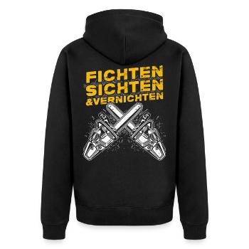 Fichten Sichten und Vernichten Holzfäller Förster - Unisex Premium Bio Zip Hoodie - Schwarz - Hinten - Nico (187cm)