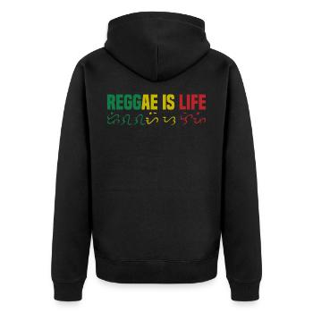 Reggae ist Leben - Unisex Premium Bio Zip Hoodie - Schwarz - Hinten - Nico (187cm)