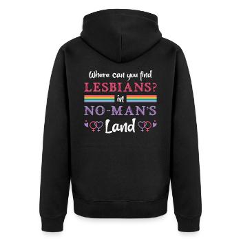 Lesbisch Lesbe Lesben LGBT Regenbogen Geschenk - Unisex Premium Bio Zip Hoodie - Schwarz - Hinten - Nico (187cm)