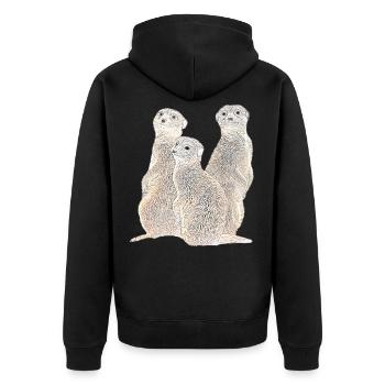 Erdmännchen - Mangusten - Afrika - Unisex Premium Bio Zip Hoodie - Schwarz - Hinten - Nico (187cm)