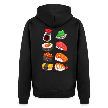 Sushi Rolle Japan Reis Lachs Nigiri Gurkan Fische - Unisex Premium Bio Zip Hoodie - Schwarz - Hinten - Nico (187cm)
