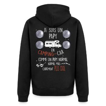 Camping car et pétanque, papy cool - Veste à capuche bio Premium Unisexe - noir - Dos - Nico (187cm)