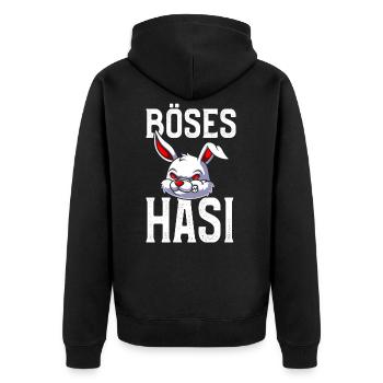 Böses Hasi - Unisex Premium Bio Zip Hoodie - Schwarz - Hinten - Nico (187cm)