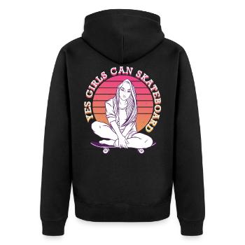 Skater Girl Design Yes Girls can Skateboard - Unisex Premium Bio Zip Hoodie - Schwarz - Hinten - Nico (187cm)