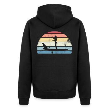 Retro Paddleboarding Mädchen mit Hund Sonnenuntergang Geschenk - Unisex Premium Bio Zip Hoodie - Schwarz - Hinten - Nico (187cm)