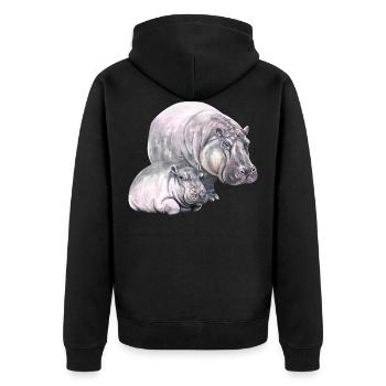Hippo hippo-hippopotame t-shirt idée cadeau - Veste à capuche bio Premium Unisexe - noir - Dos - Nico (187cm)