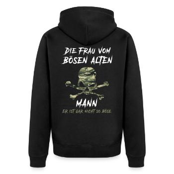 Die Frau vom bösen alten Mann - Unisex Premium Bio Zip Hoodie - Schwarz - Hinten - Nico (187cm)