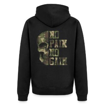 Kein Schmerz kein Gewinn - Unisex Premium Bio Zip Hoodie - Schwarz - Hinten - Nico (187cm)