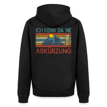 Bergsteigen Ich kenn da ne Abkürzung Wandern - Unisex Premium Bio Zip Hoodie - Schwarz - Hinten - Nico (187cm)