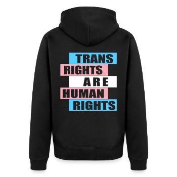 Trans Rights are Human Rights - Unisex Premium Bio Zip Hoodie - Schwarz - Hinten - Nico (187cm)
