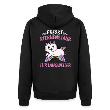 Lustiges Einhorn Süßes Fresst Sternenstaub Unicorn - Unisex Premium Bio Zip Hoodie - Schwarz - Hinten - Nico (187cm)