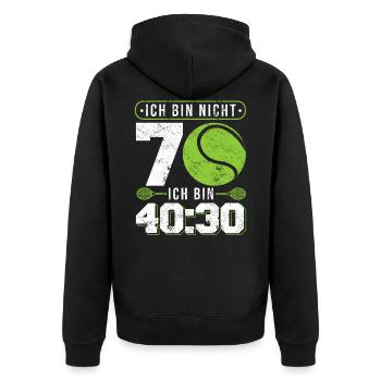 Nicht 70 Ich bin 30:30 für 70. Geburtstag Tennis - Unisex Premium Bio Zip Hoodie - Schwarz - Hinten - Nico (187cm)