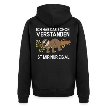 Faultier Hab Verstanden Mir egal Faultierspruch - Unisex Premium Bio Zip Hoodie - Schwarz - Hinten - Nico (187cm)