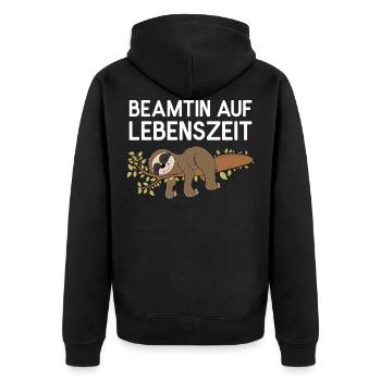 Faultier Beamtin auf Lebenszeit Faultierspruch - Unisex Premium Bio Zip Hoodie - Schwarz - Hinten - Nico (187cm)