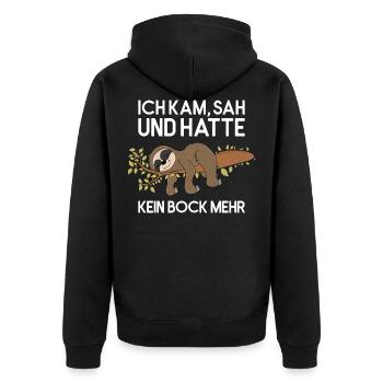 Faultier Kam Sah Kein Bock Fauler Faultierspruch - Unisex Premium Bio Zip Hoodie - Schwarz - Hinten - Nico (187cm)